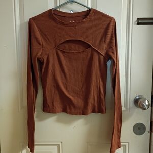 2/$10 SO Ribbed Long Sleeve Top with Chest Keyhole Medium